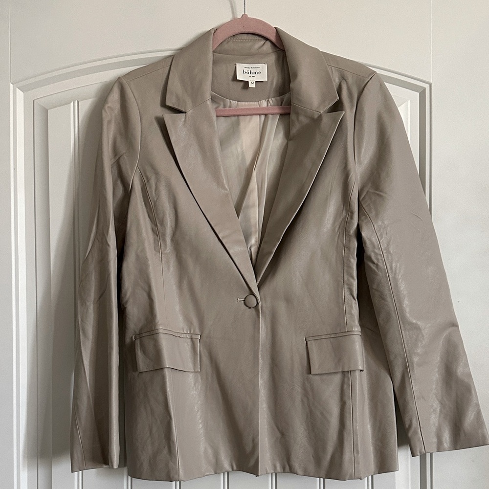 Bohme Faux Leather Taupe Blazer